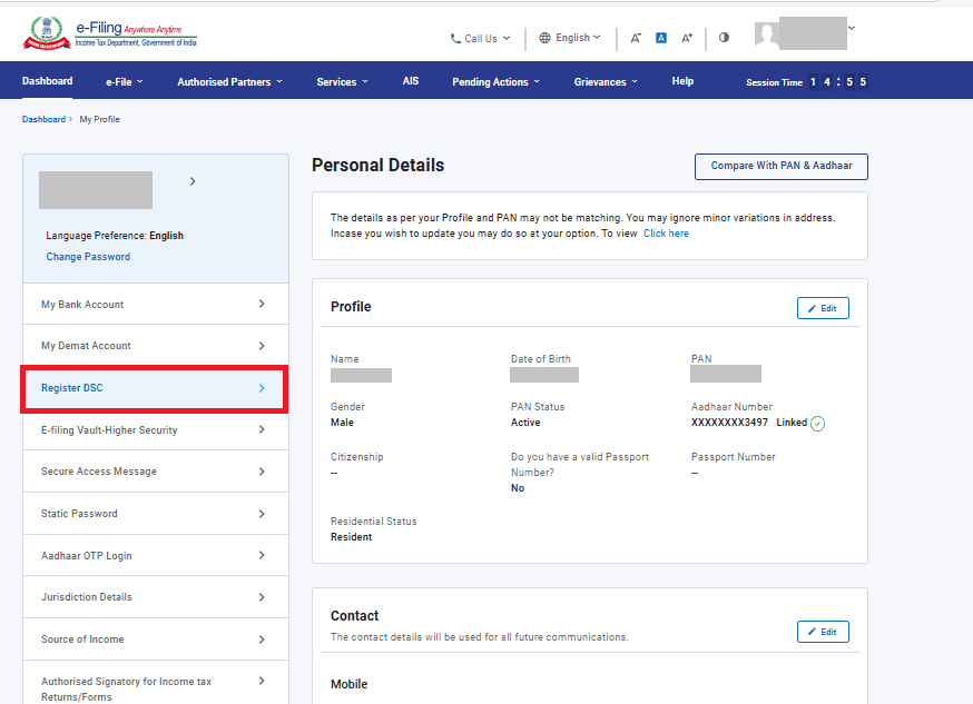 DSC registration on Income Tax Portal